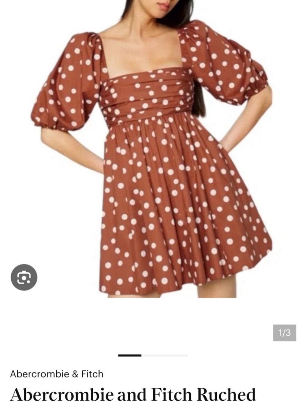 NWT Abercrombie & Fitch Small Brown and White Polka Dot Puff Sleeve Mini Dress